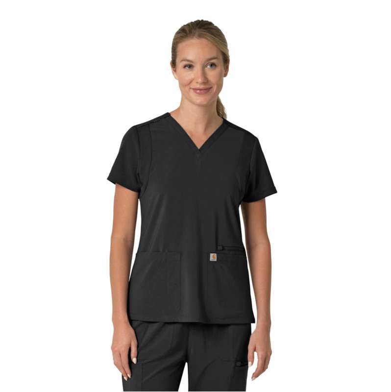 Carhartt  Black Women's Force Cross-Flex  Flex Panel V-Neck Scrub Top