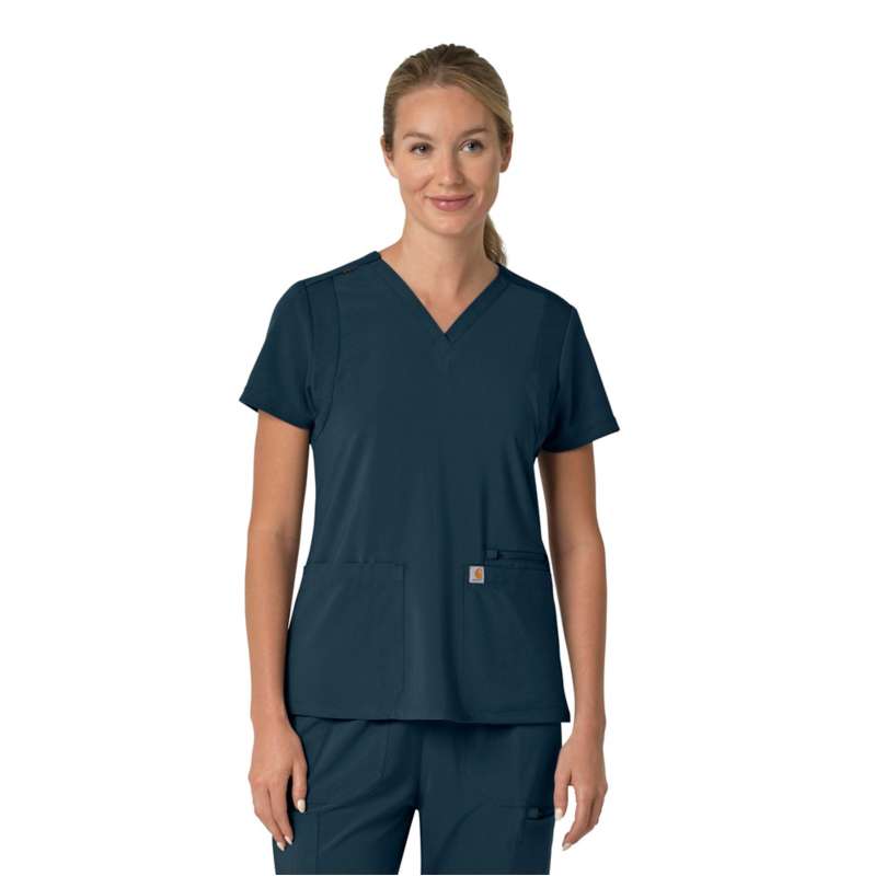 Carhartt  Navy Women's Force Cross-Flex  Flex Panel V-Neck Scrub Top