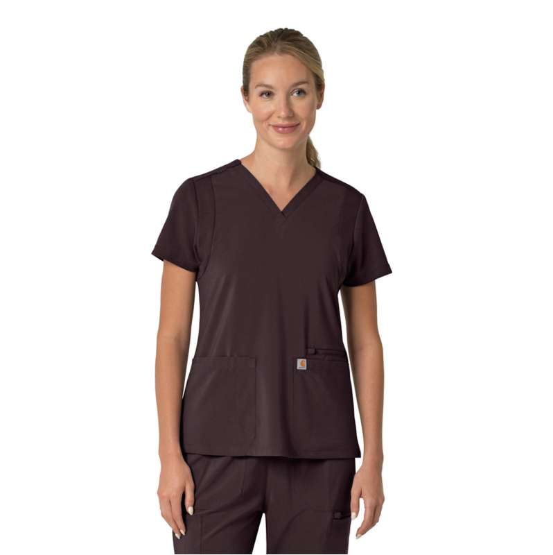Carhartt  Dark Sepia Women's Force Cross-Flex  Flex Panel V-Neck Scrub Top