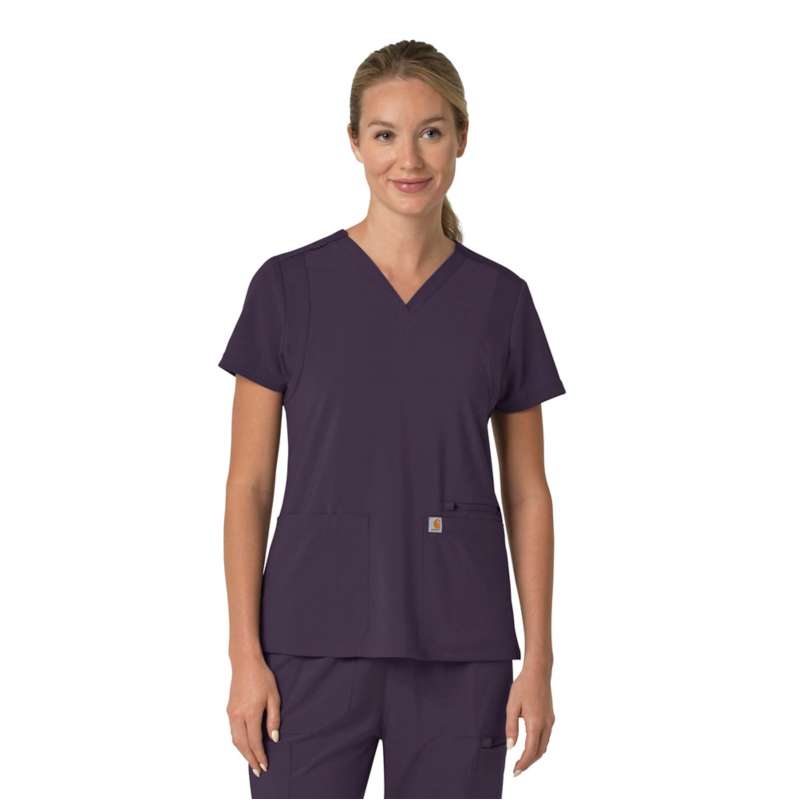 Carhartt  Black Plum Women's Force Cross-Flex  Flex Panel V-Neck Scrub Top