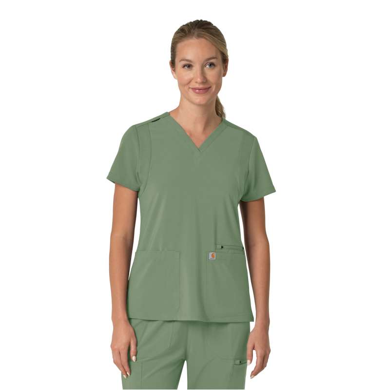 Carhartt  Green Slate Women's Force Cross-Flex  Flex Panel V-Neck Scrub Top