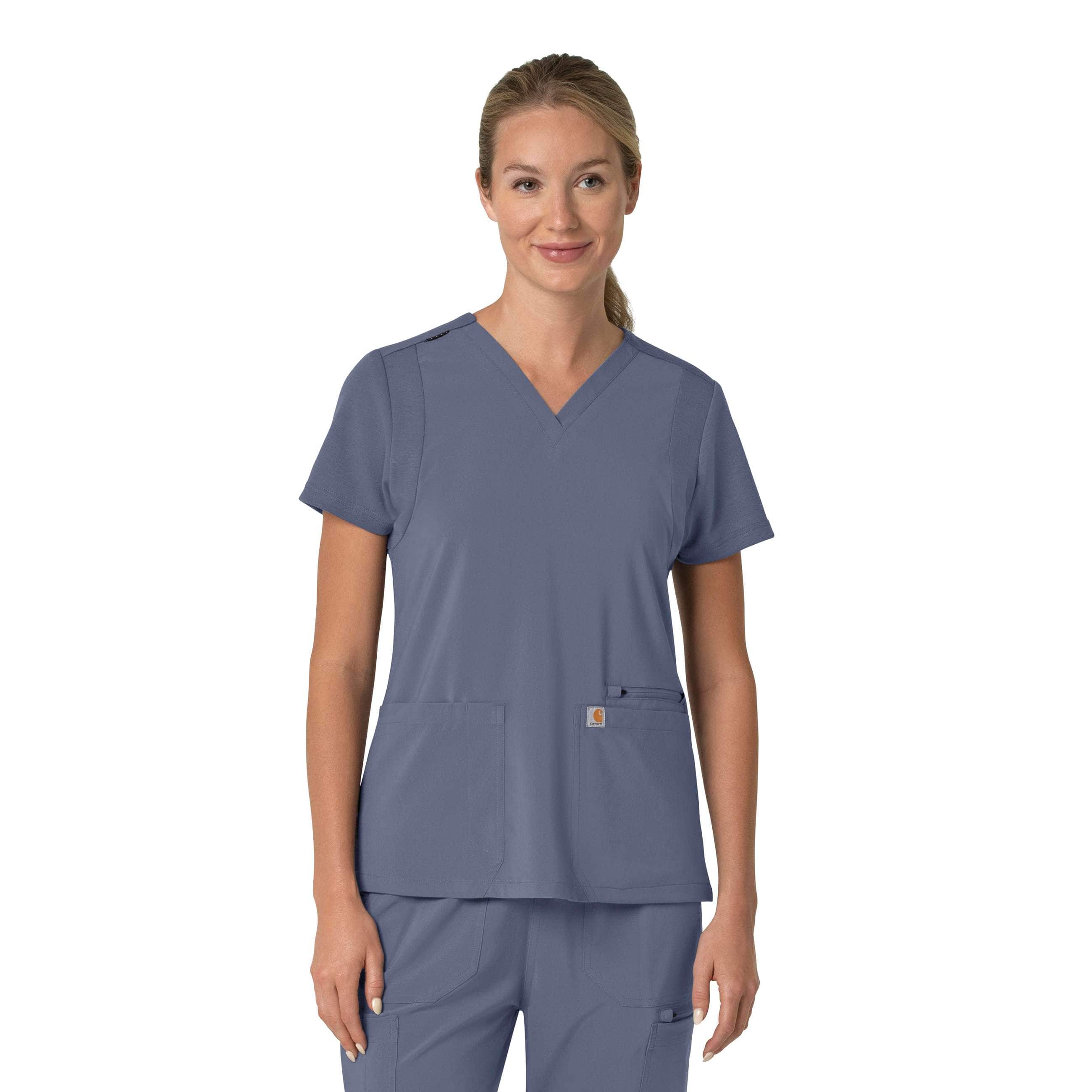 Carhartt Women's Force Cross-Flex Flex Panel V-Neck Scrub Top | Storm Blue | M