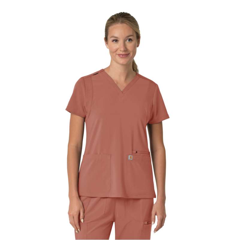 Carhartt  Rose Tint Women's Force Cross-Flex  Flex Panel V-Neck Scrub Top