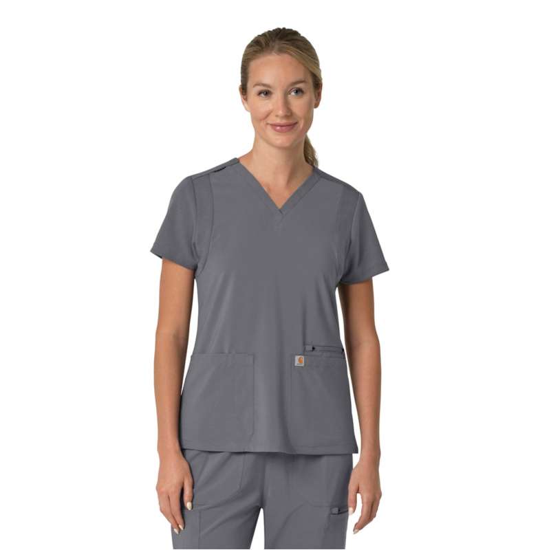 Carhartt  Pewter Women's Force Cross-Flex  Flex Panel V-Neck Scrub Top