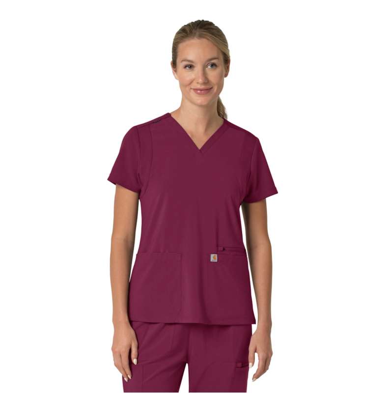 Carhartt  Wine Women's Force Cross-Flex  Flex Panel V-Neck Scrub Top