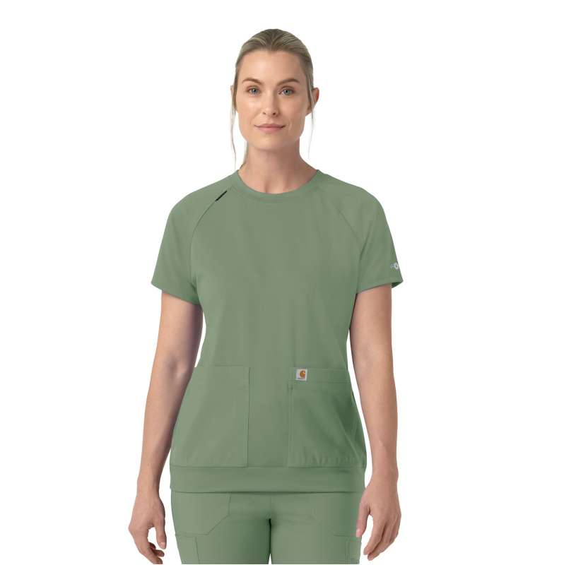Carhartt  Green Slate Women's Force Cross-Flex Knit Crew Neck Scrub Top