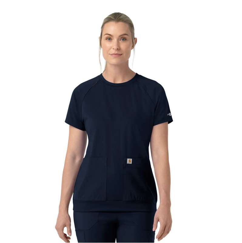 Carhartt  Navy Women's Force Cross-Flex Knit Crew Neck Scrub Top
