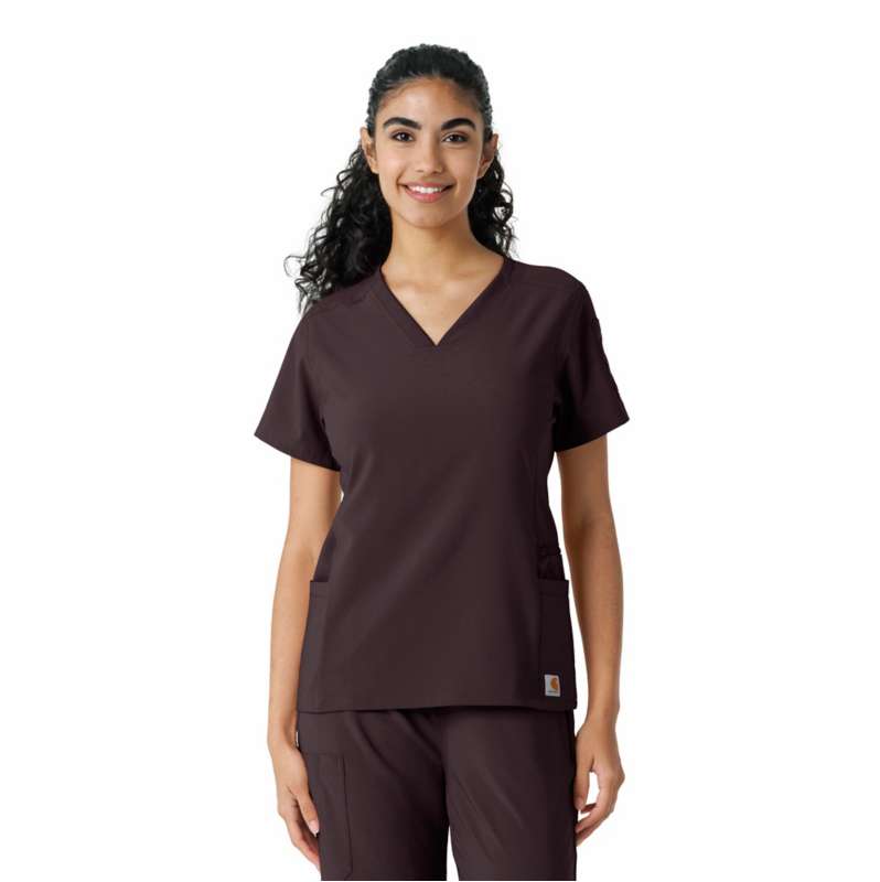 Carhartt  Dark Sepia Women's Force Cross-Flex Knit Panel Scrub Top