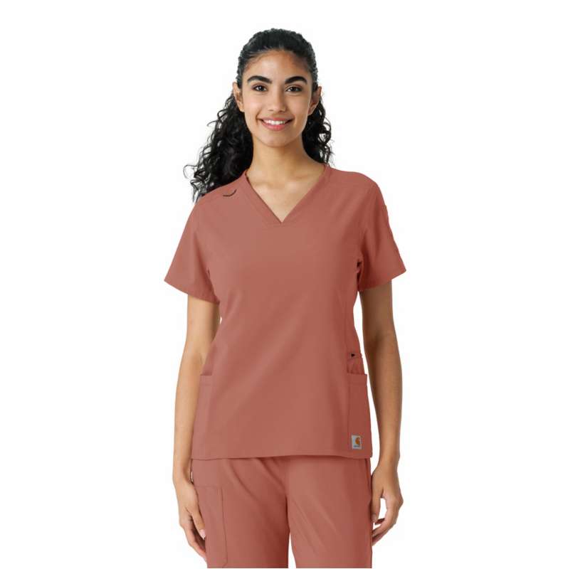 Carhartt  Rose Tint Women's Force Cross-Flex Knit Panel Scrub Top