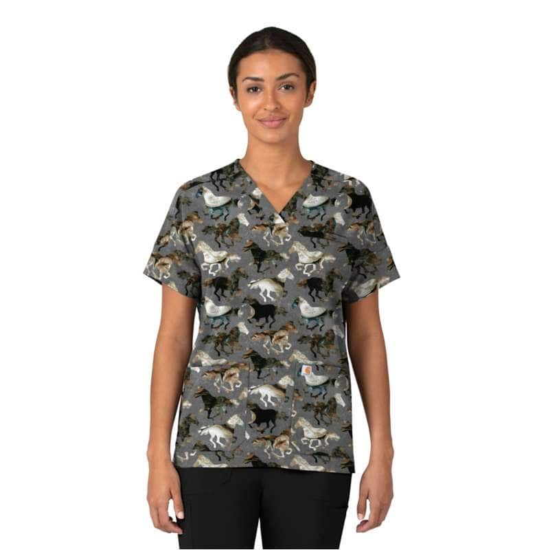 Carhartt  Pewter Women's Oversized V-Neck Print Scrub Top