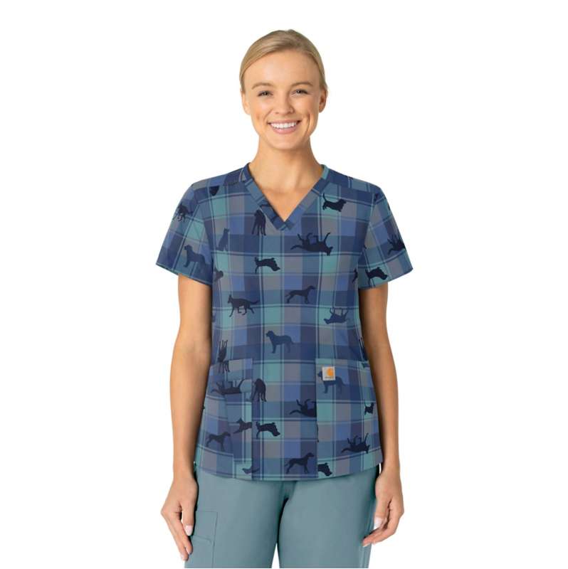 Carhartt  Navy Women's V-Neck Print Scrub Top