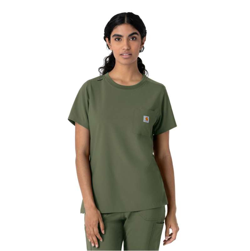 Carhartt  Olive Women's Force Cross-Flex Crew Neck Scrub Top