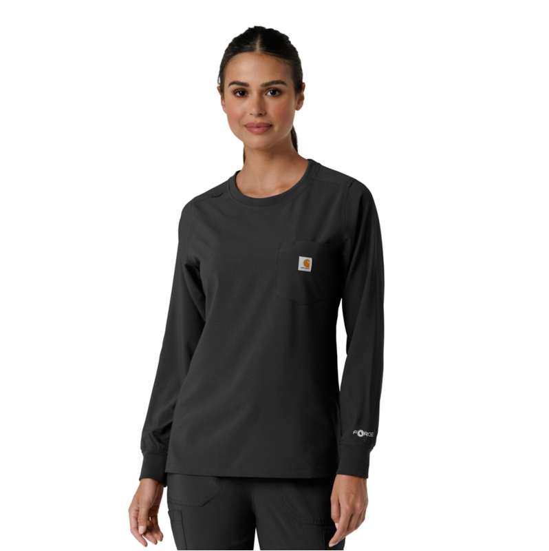 Carhartt  Black Women's Force Cross-Flex  Crew Neck Long Sleeve Scrub Top