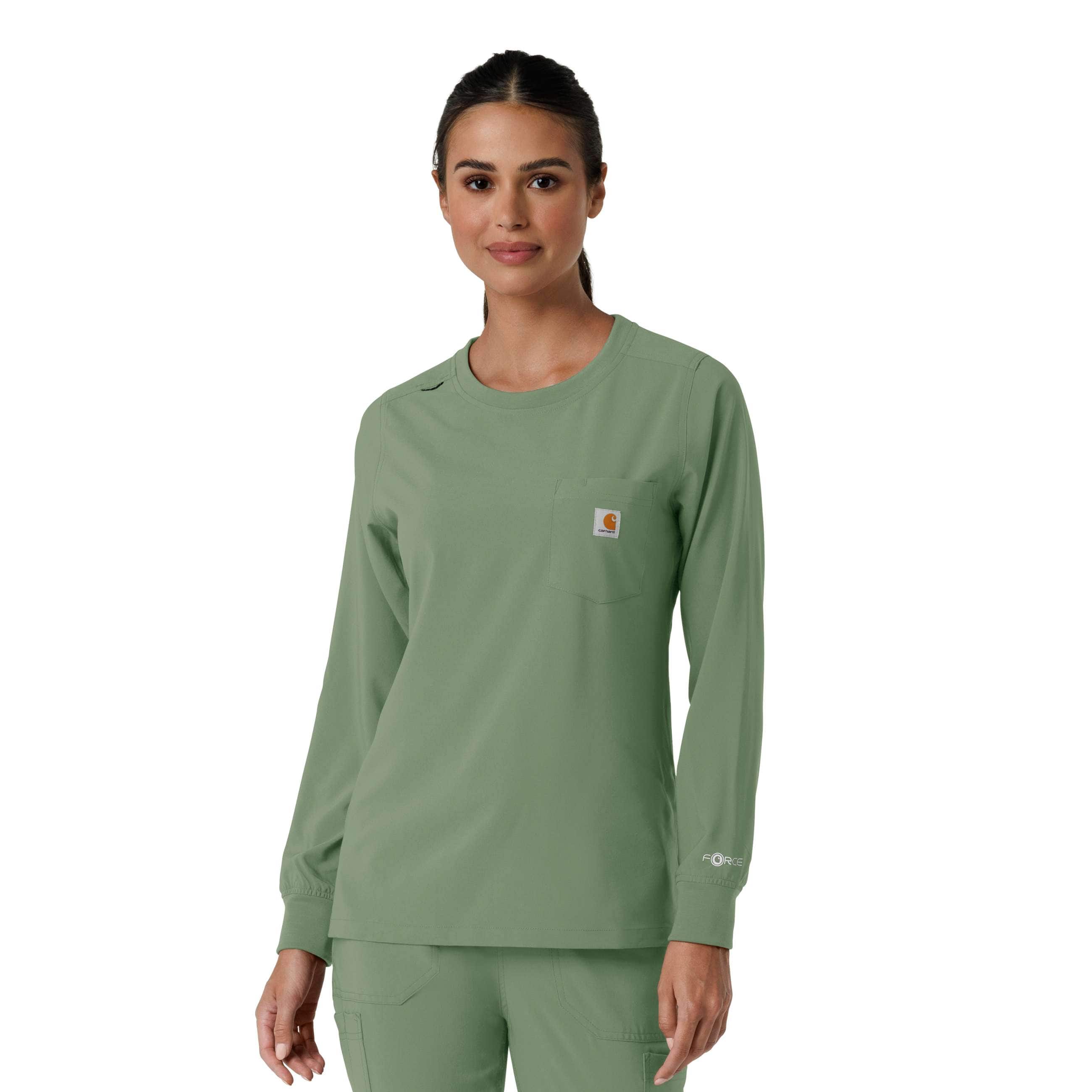 Carhartt Women's Cross-Flex Crew Neck Long Sleeve Scrub Top | Green | Xs