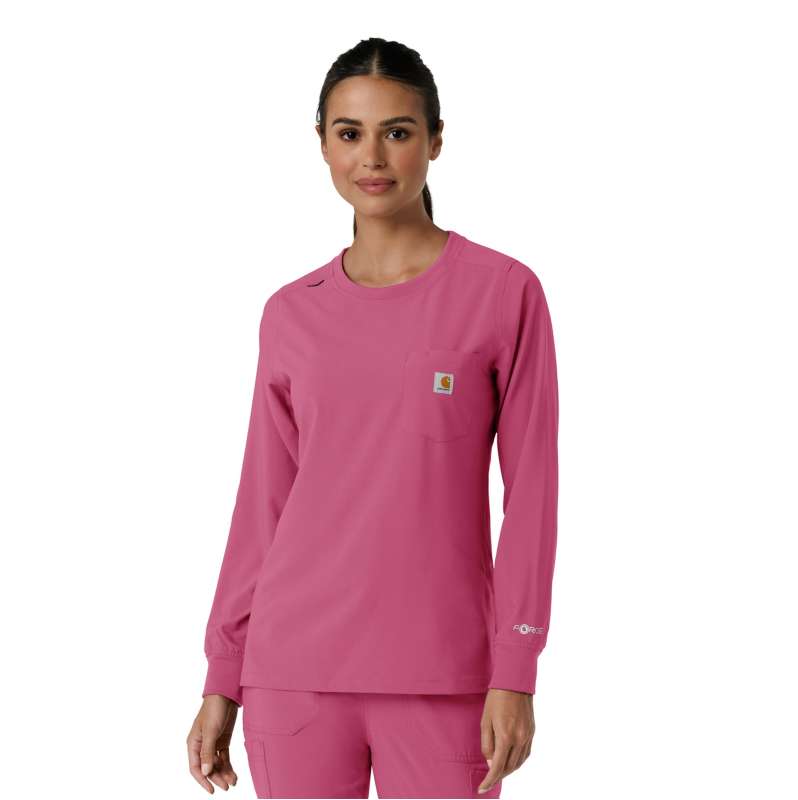 Carhartt  Electric Fuchsia Women's Force Cross-Flex  Crew Neck Long Sleeve Scrub Top