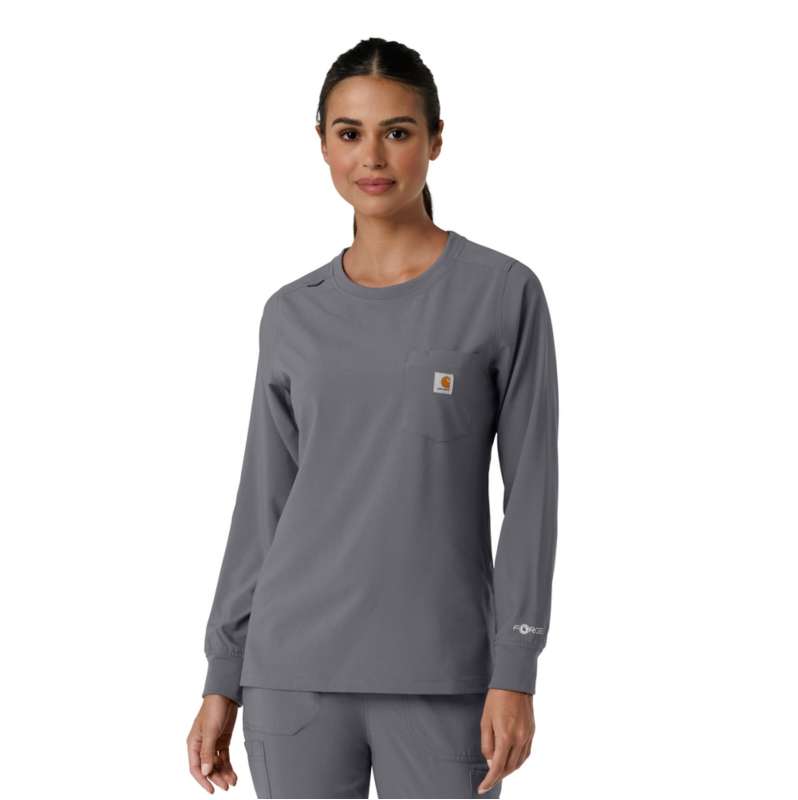 Carhartt  Pewter Women's Force Cross-Flex  Crew Neck Long Sleeve Scrub Top