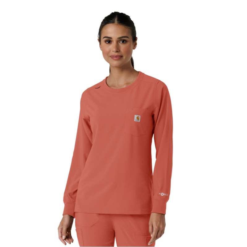 Carhartt  Dusty Cedar Women's Force Cross-Flex  Crew Neck Long Sleeve Scrub Top