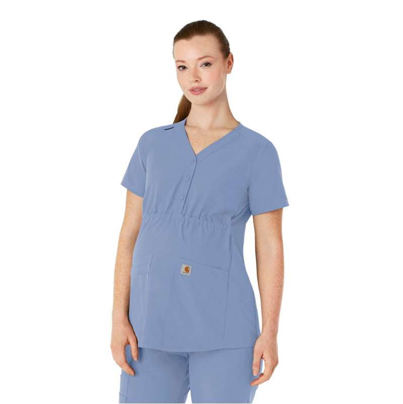 Carhartt  Ceil Blue Women's Force Essentials Henley Maternity Scrub Top