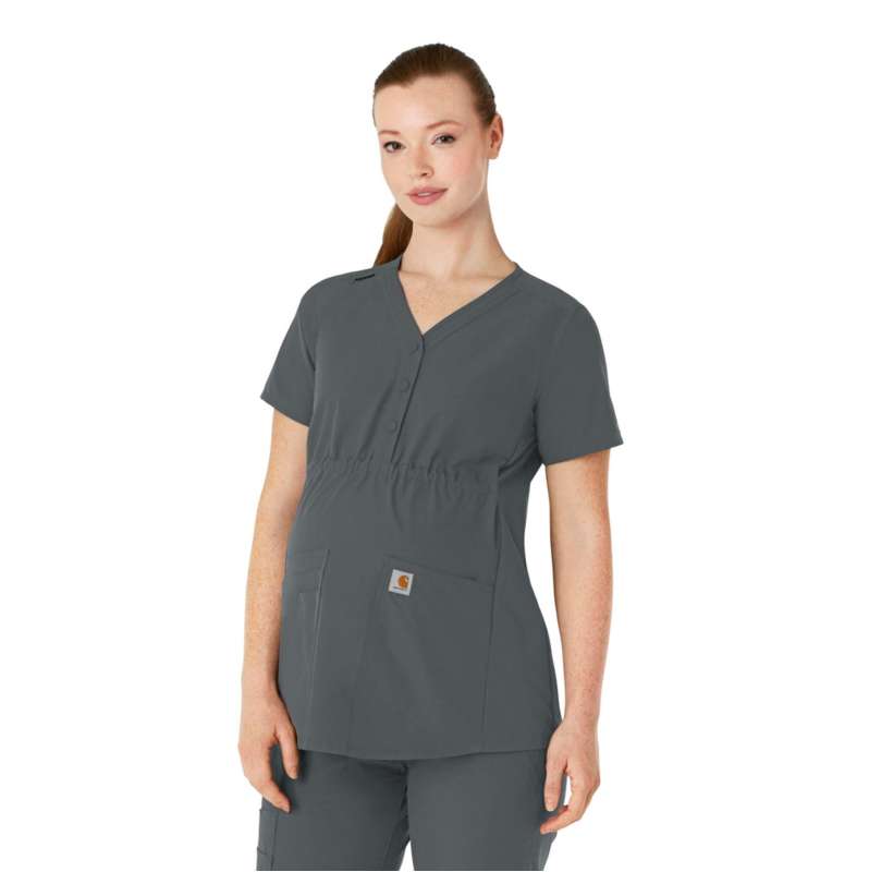 Carhartt  Pewter Women's Force Essentials Henley Maternity Scrub Top