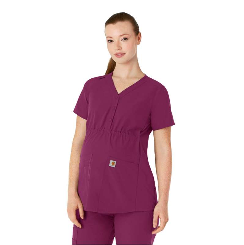 Carhartt  Wine Women's Force Essentials Henley Maternity Scrub Top