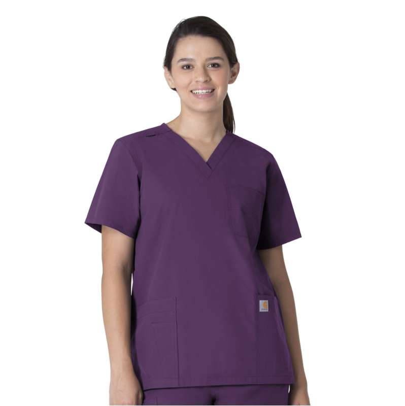 Carhartt  Purple Unisex Force Essentials V-Neck 6-Pocket Scrub Top