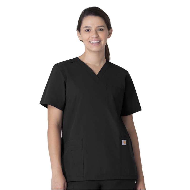 Carhartt  Black Unisex Force Essentials V-Neck 6-Pocket Scrub Top