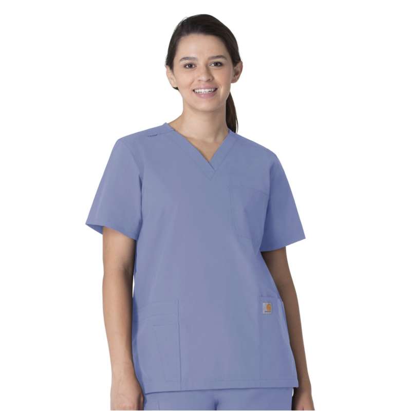 Unisex Force Essentials V-Neck 6-Pocket Scrub Top | Ceil Blue | Carhartt