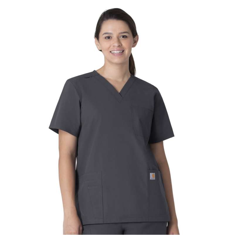 Carhartt  Pewter Unisex Force Essentials V-Neck 6-Pocket Scrub Top