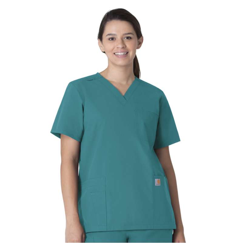 Carhartt  Teal Blue Unisex Force Essentials V-Neck 6-Pocket Scrub Top