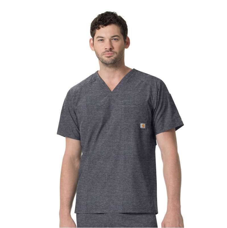 Carhartt  Charcoal Heather Force Liberty Twill Chest Pocket Scrub Top