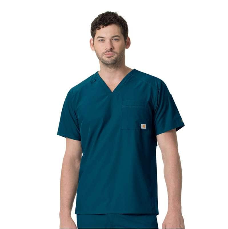 Carhartt  Caribbean Blue Force Liberty Twill Chest Pocket Scrub Top