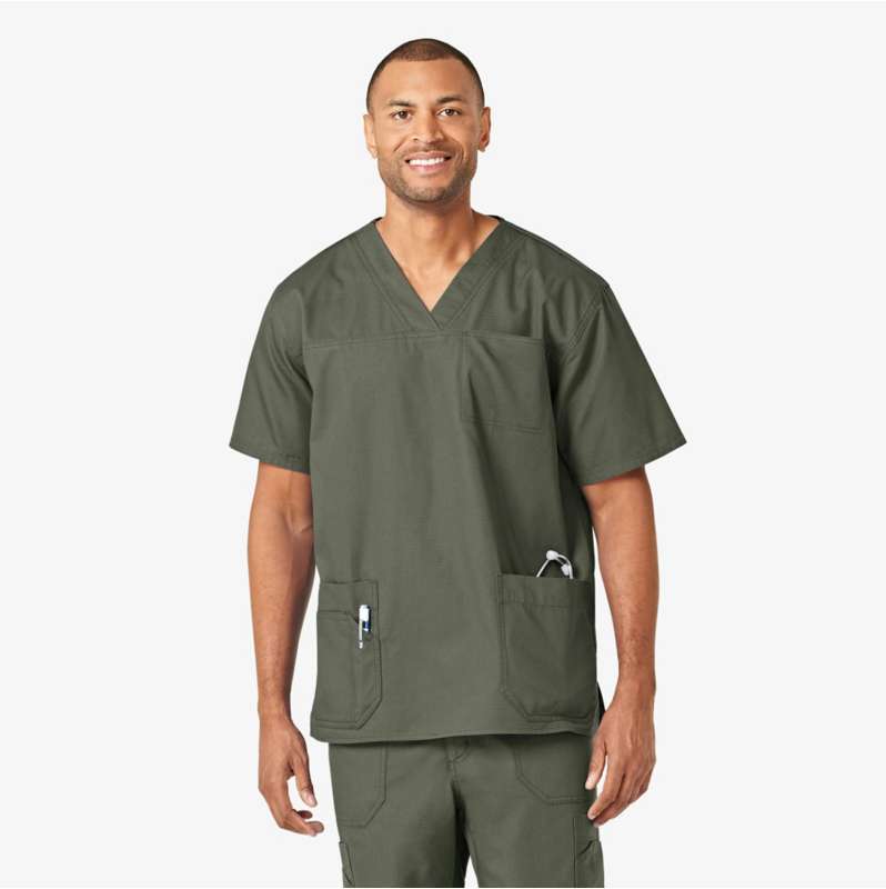 Carhartt  Olive Ripstop 4-Pocket V-Neck Scrub Top