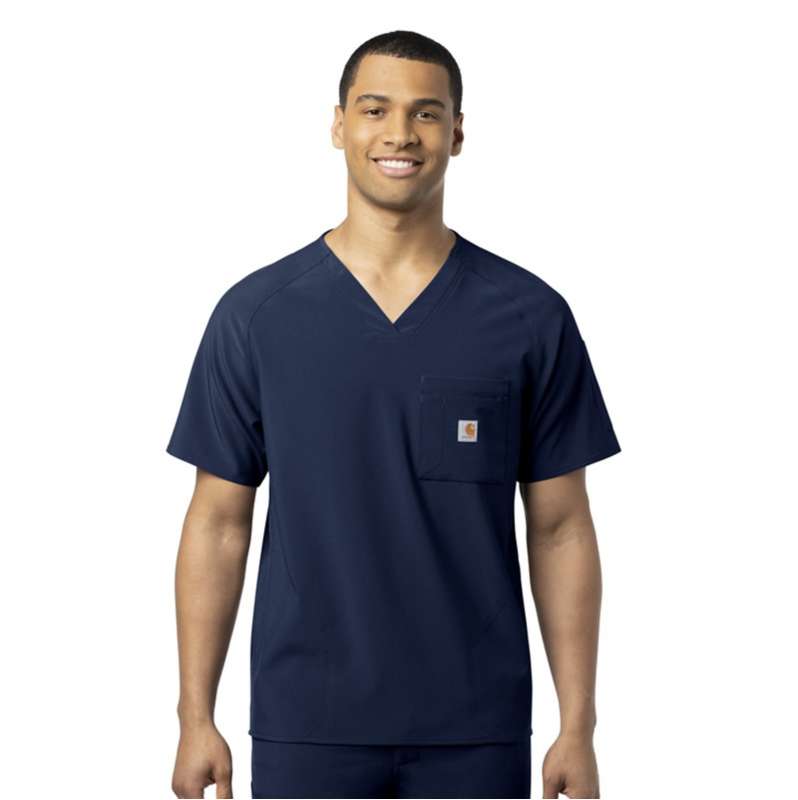 Carhartt  Navy Force Cross-Flex Chest Pocket V-Neck Scrub Top