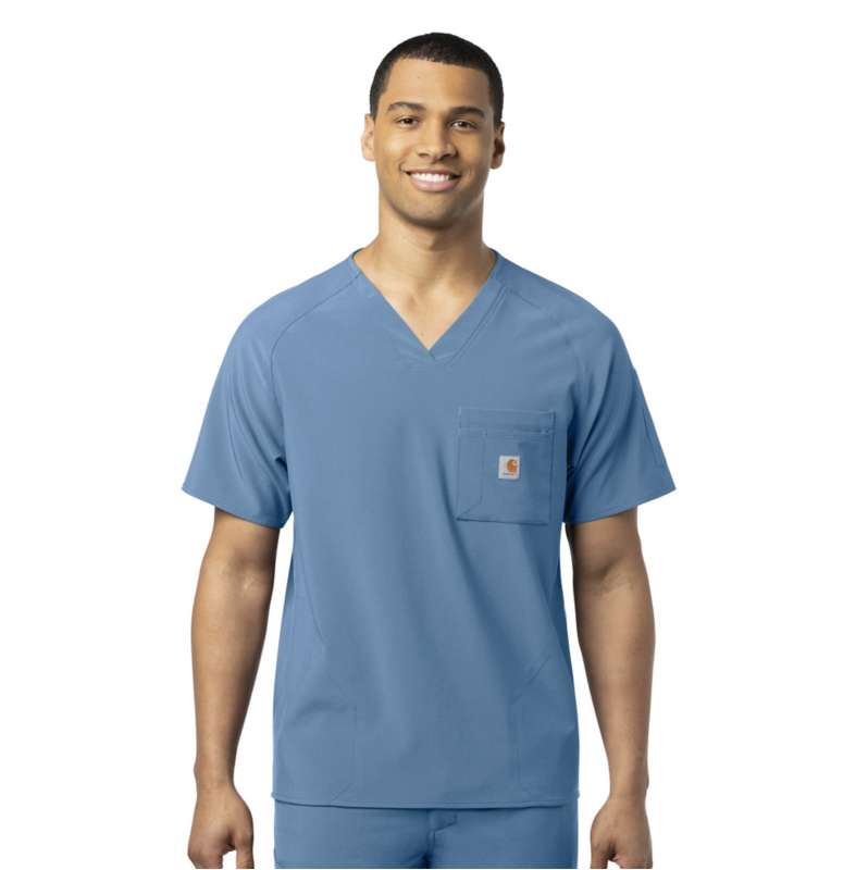 Carhartt  Azure Blue Force Cross-Flex Chest Pocket V-Neck Scrub Top