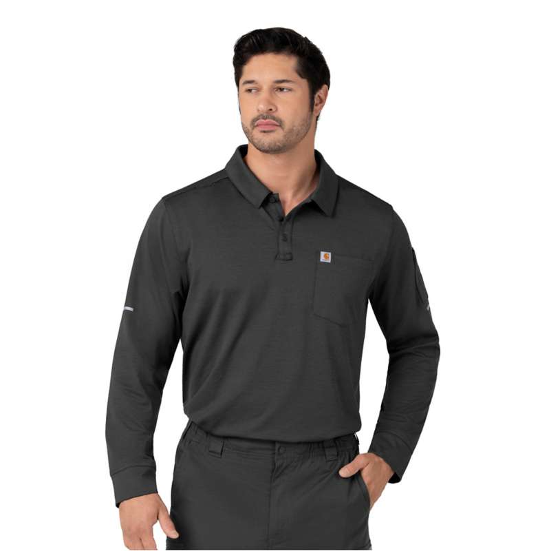 Carhartt  Pewter Rugged Flex® RSCU Heavyweight Long Sleeve Polo Scrub Top