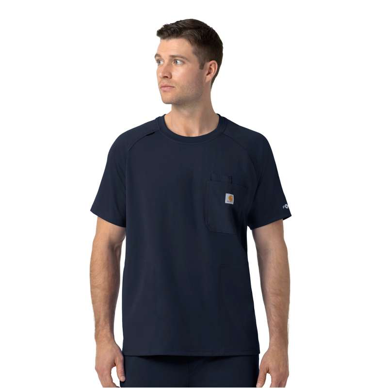 Carhartt  Navy Force Cross-Flex Knit Crew Neck Scrub Top