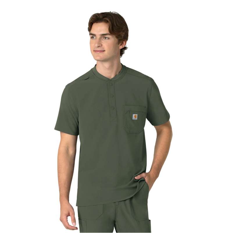 Carhartt  Olive Force Cross-Flex Men's Henley Scrub Top