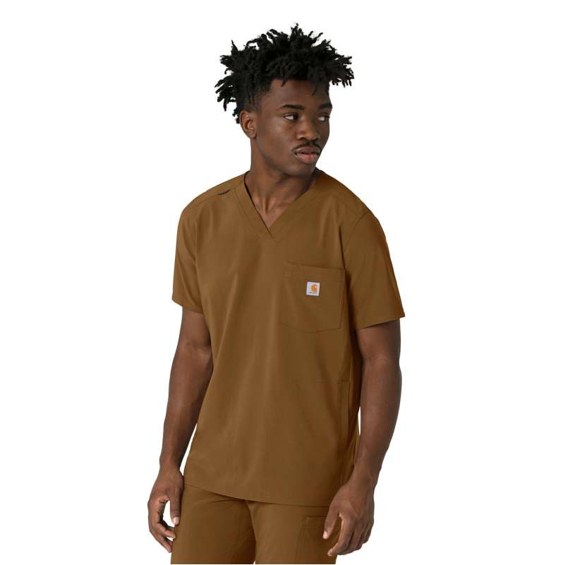 Carhartt  Carhartt Brown Force Cross-Flex Men's V-Neck Scrub Top