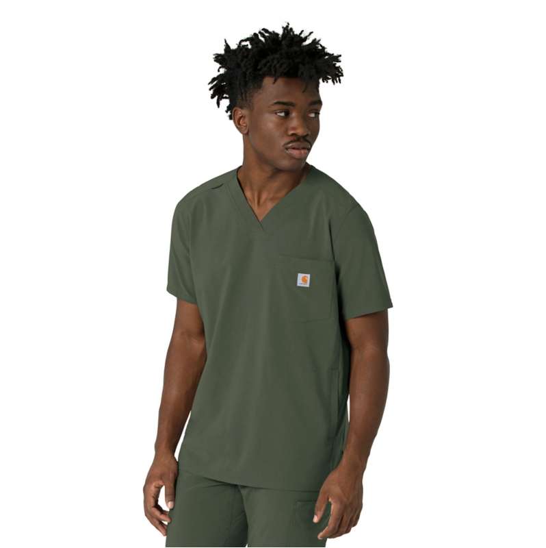 Carhartt  Olive Force Cross-Flex Men's V-Neck Scrub Top