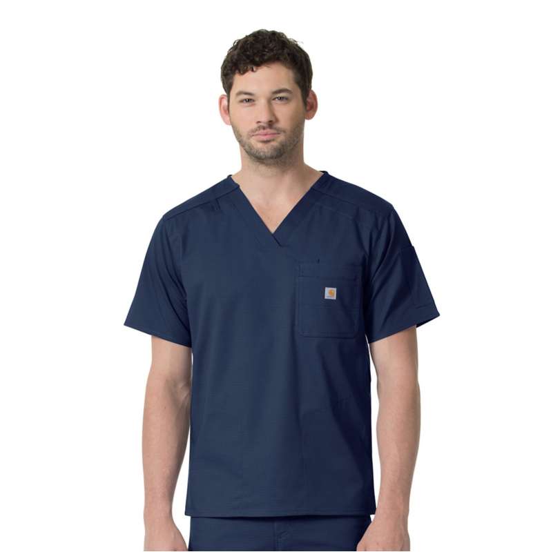 Carhartt  Navy Rugged Flex® Ripstop Chest Pocket Scrub Top