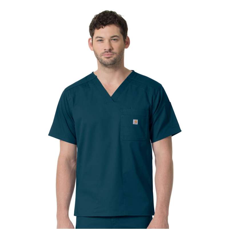 Carhartt  Caribbean Blue Rugged Flex® Ripstop Chest Pocket Scrub Top