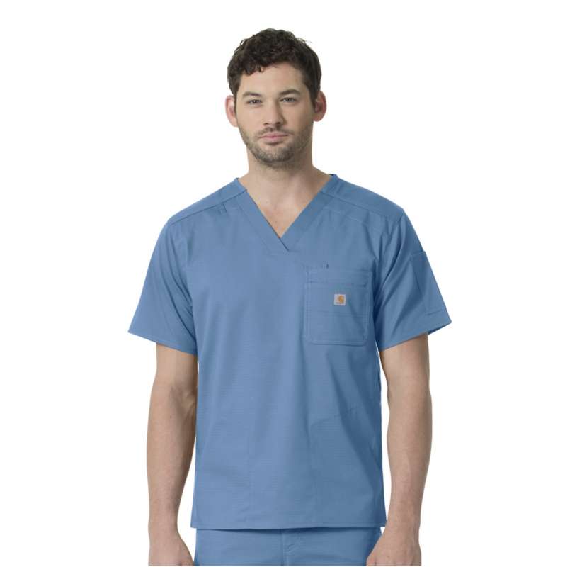 Carhartt  Azure Blue Rugged Flex® Ripstop Chest Pocket Scrub Top