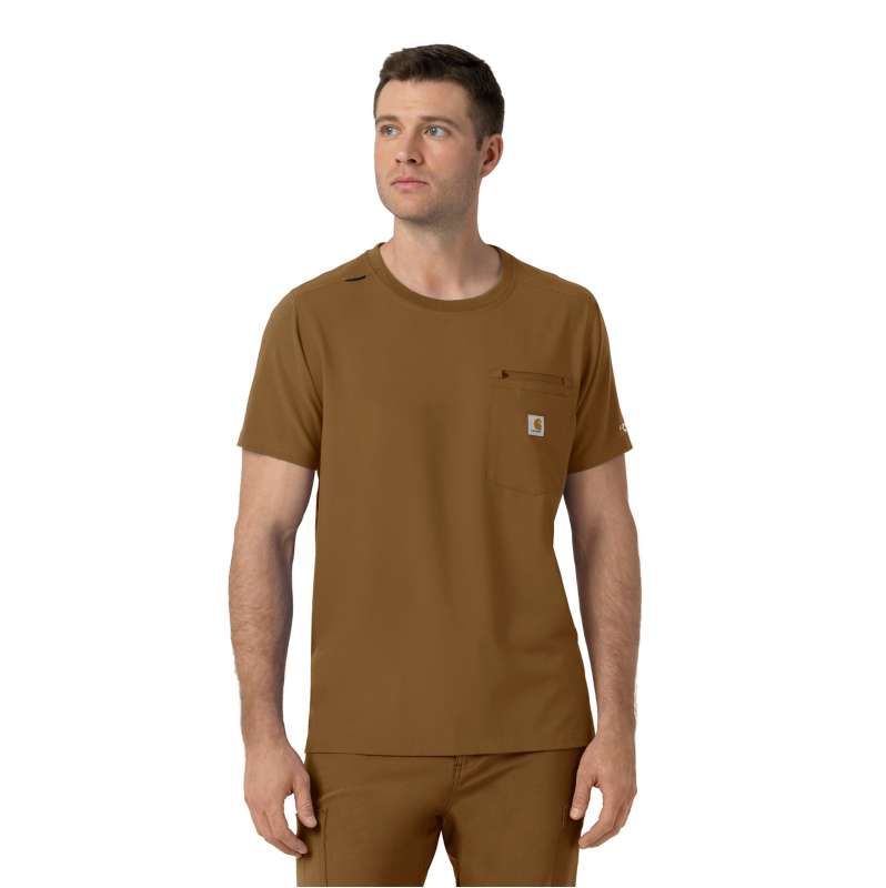 Carhartt  Carhartt Brown Force Cross-Flex Crew Neck Scrub Top