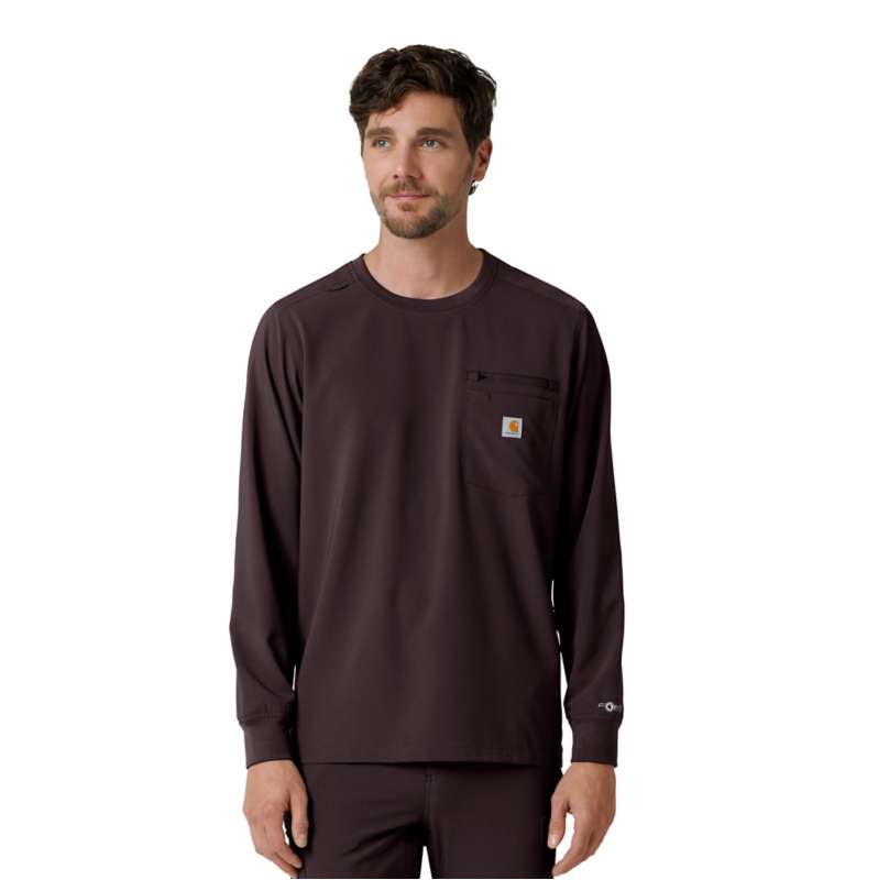 Carhartt  Dark Sepia Force Cross-Flex Crew Neck Long Sleeve Scrub Top