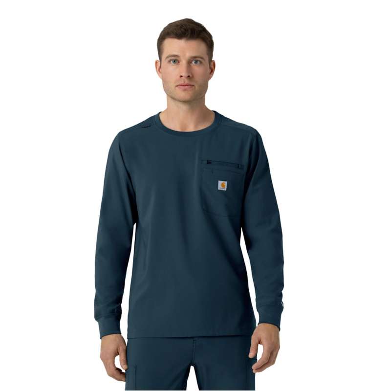 Carhartt  Navy Force Cross-Flex Crew Neck Long Sleeve Scrub Top