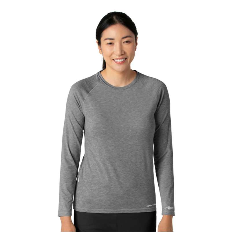 Carhartt  Heather Gray Women's Force Sub-Scrubs Heathered Performance Long Sleeve Tee