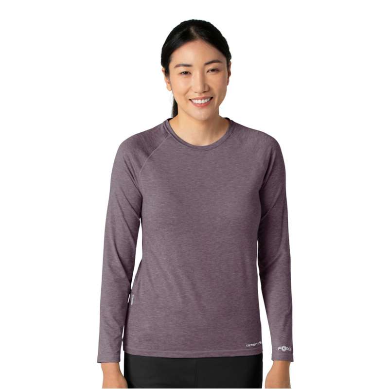 Carhartt  Black Plum Heather Women's Force Sub-Scrubs Heathered Performance Long Sleeve Tee