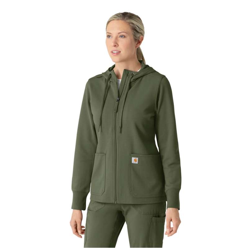 Carhartt  Olive Women's Full Zip Waffle Scrub Hoodie