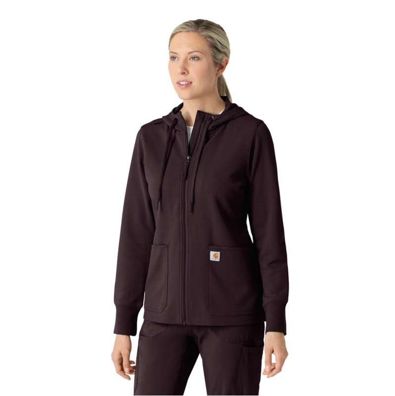 Carhartt  Dark Sepia Women's Full Zip Waffle Scrub Hoodie