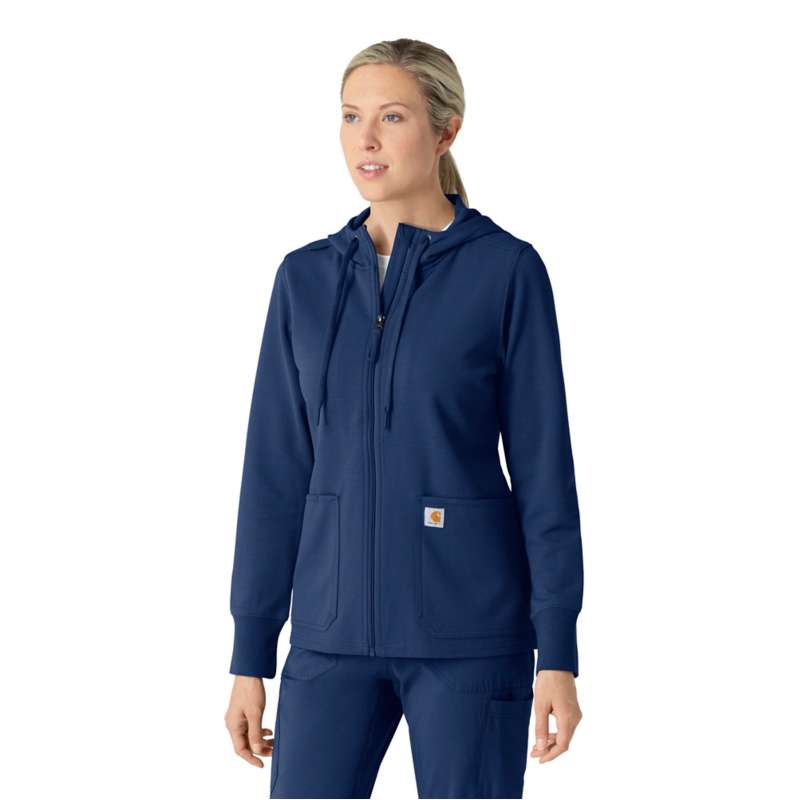 Carhartt  Navy Women's Full Zip Waffle Scrub Hoodie